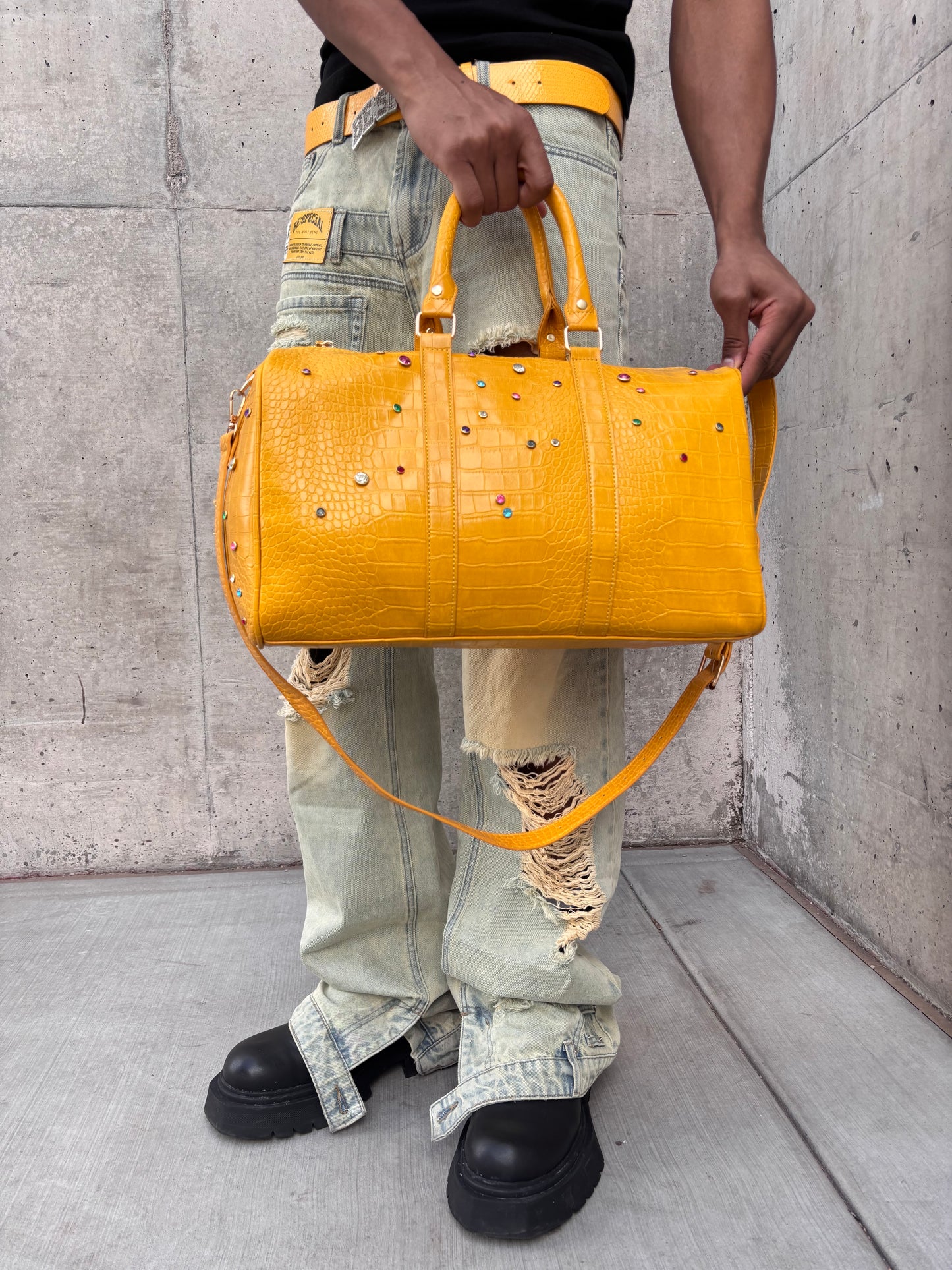 Leather Rhinestone Duffle