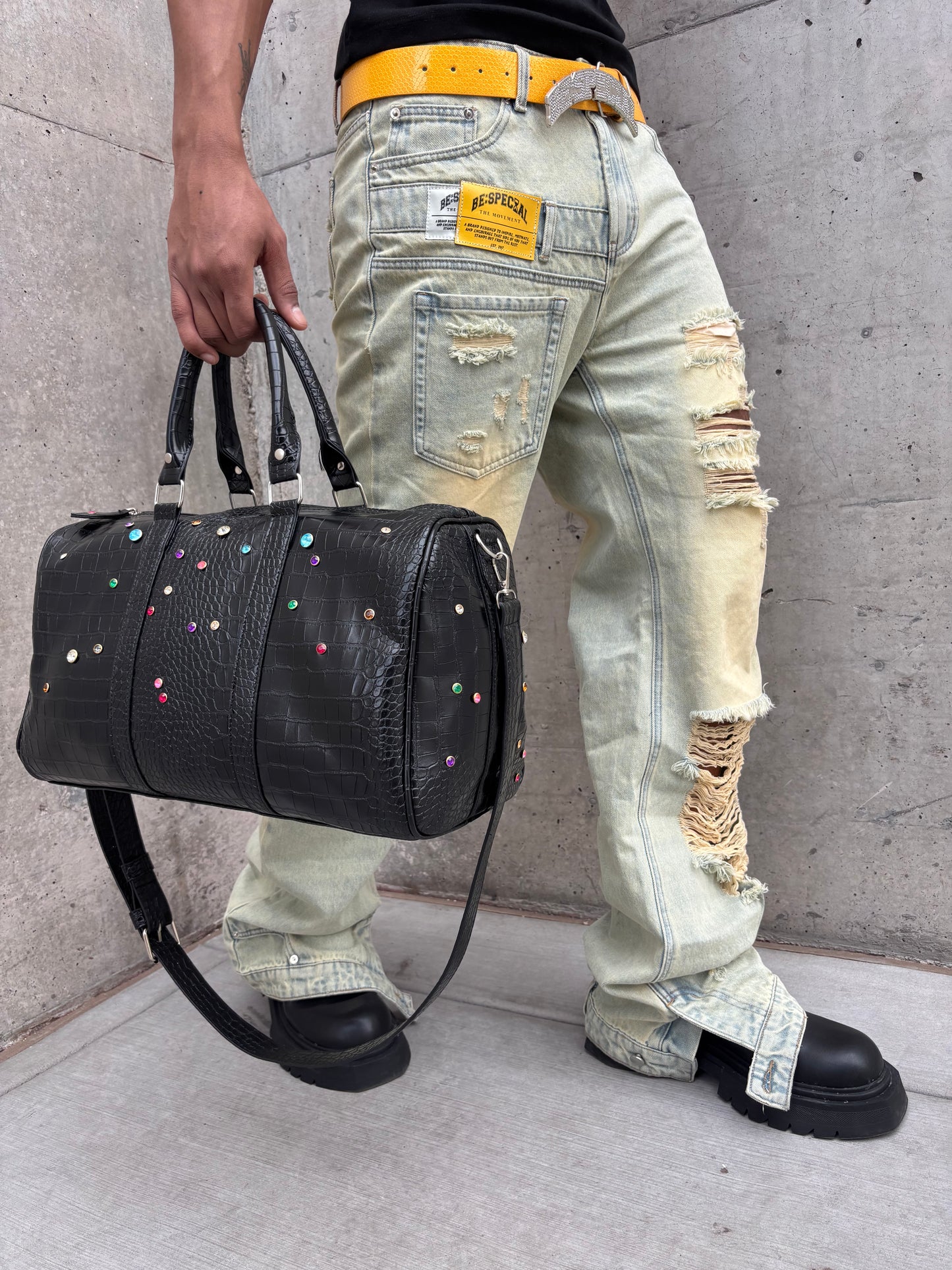 Leather Rhinestone Duffle