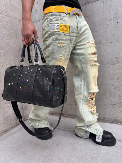 Leather Rhinestone Duffle