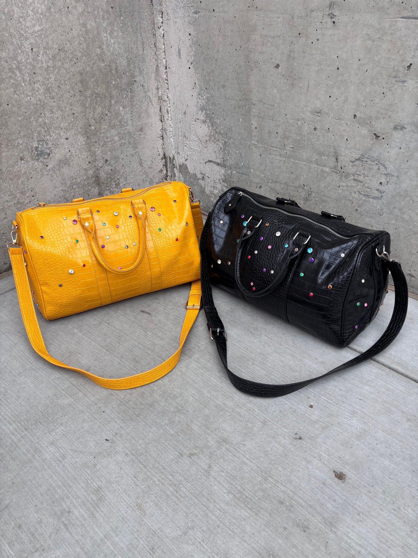 Leather Rhinestone Duffle