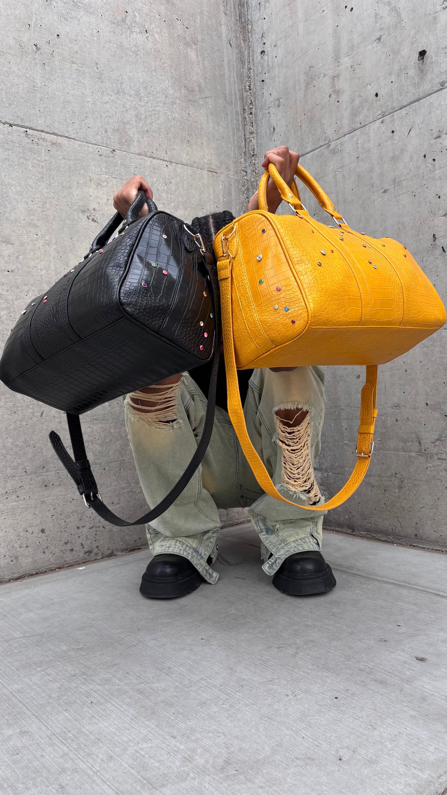 Leather Rhinestone Duffle