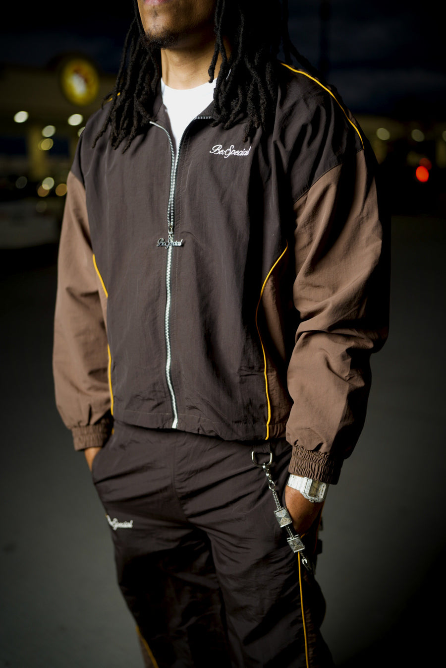 Off The Clock Mocha Nylon Jacket