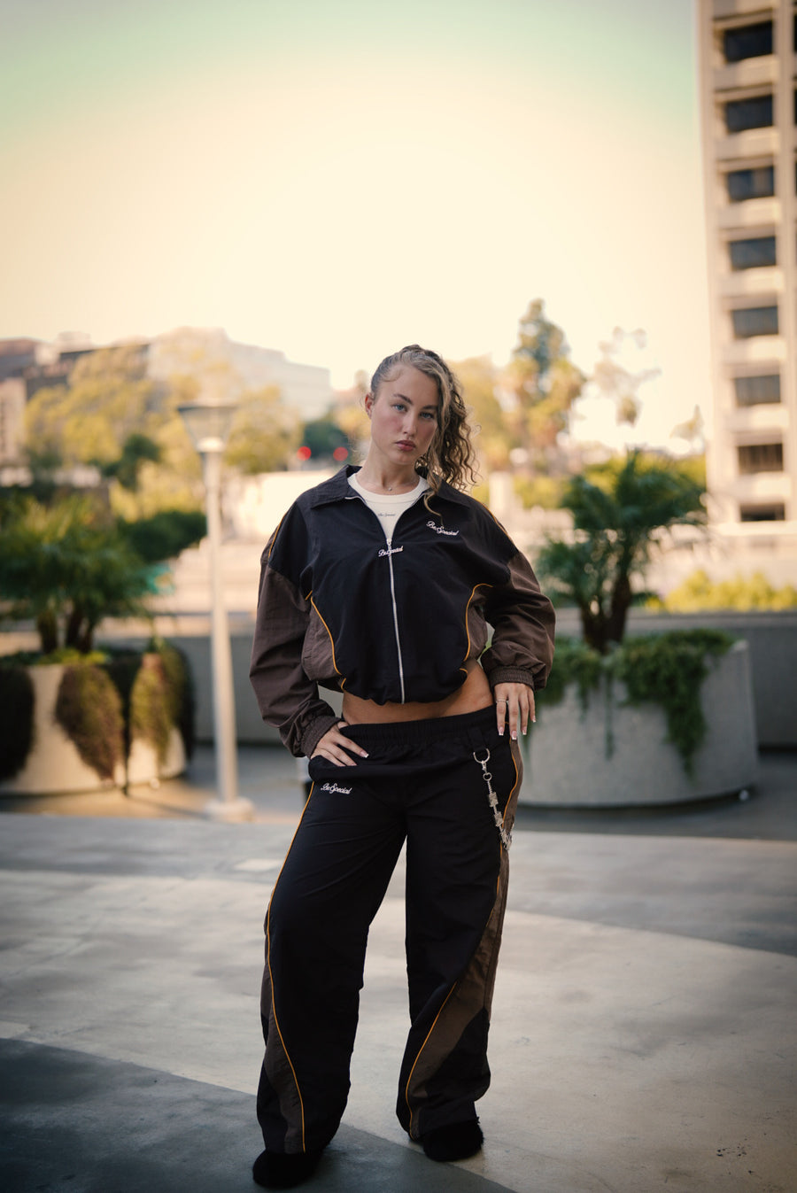 Off The Clock Mocha Nylon Jacket