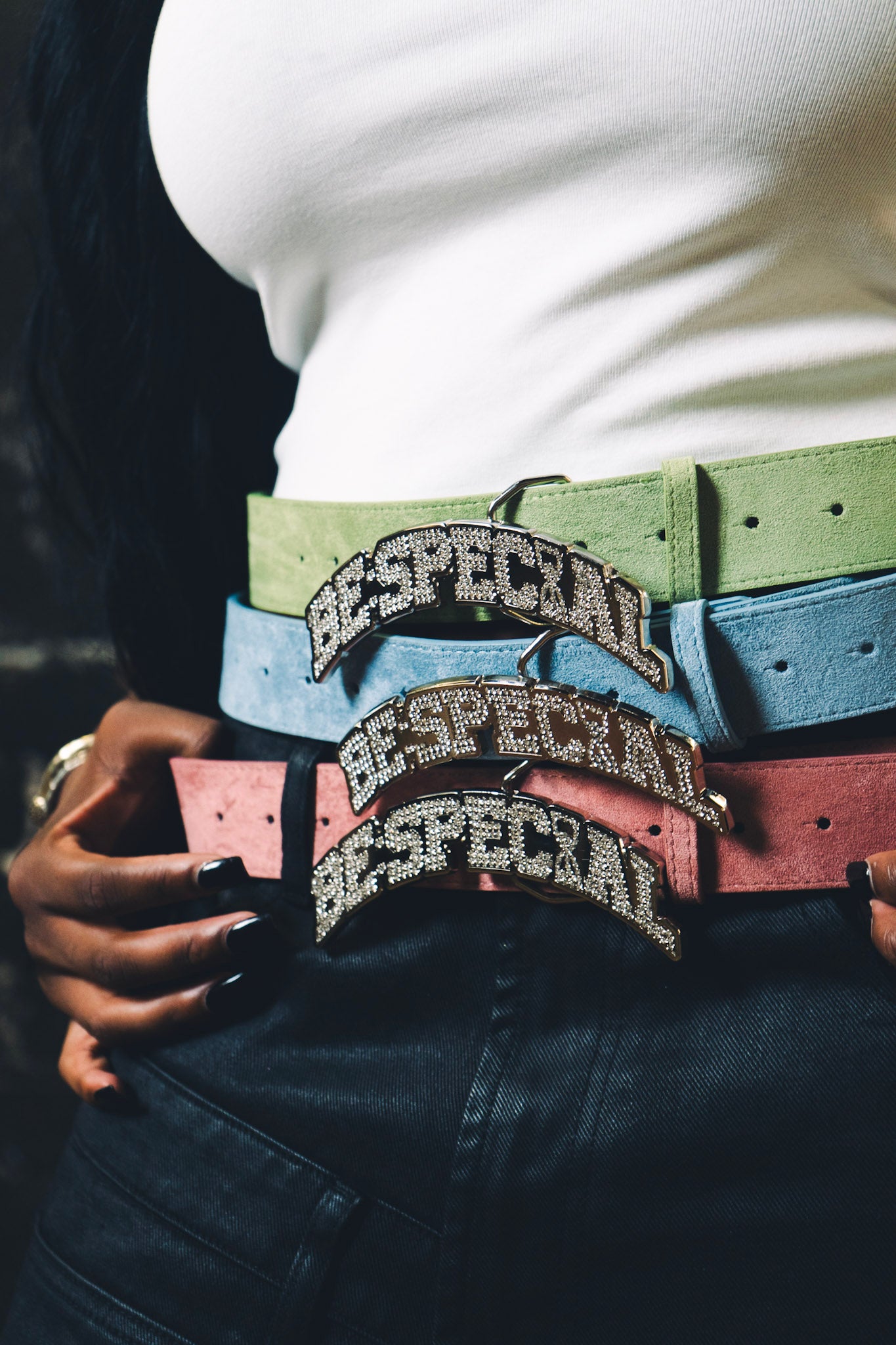 Rhinestone Suede Belt